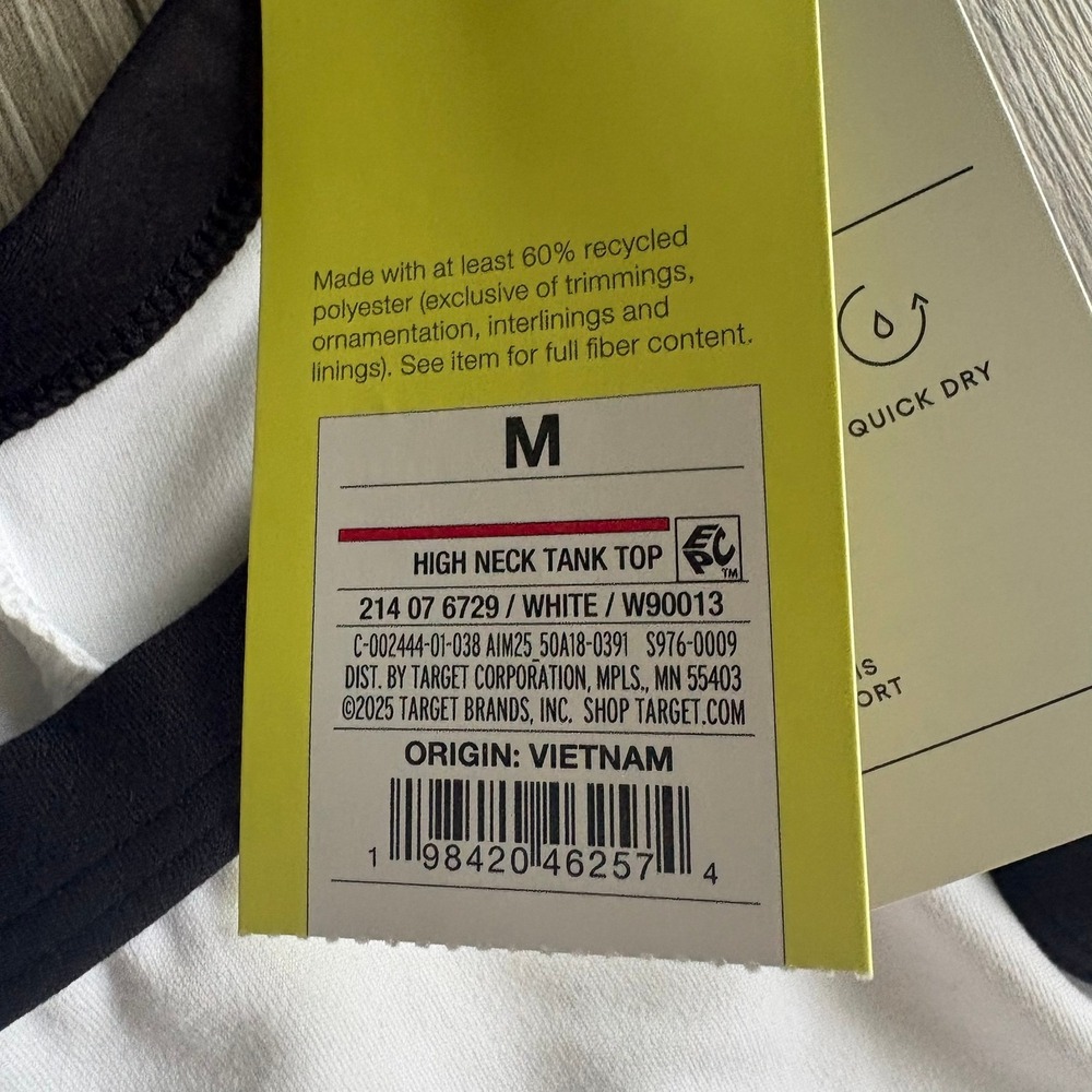 All in Motion Womens High Neck Tank Top White Black Trim Athletic Medium NEW - Picture 6 of 16